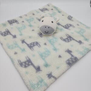 Baby Gear Giraffe Security Blanket Plush Lovey 16" Fleece Gray Blue Stuffed Toy